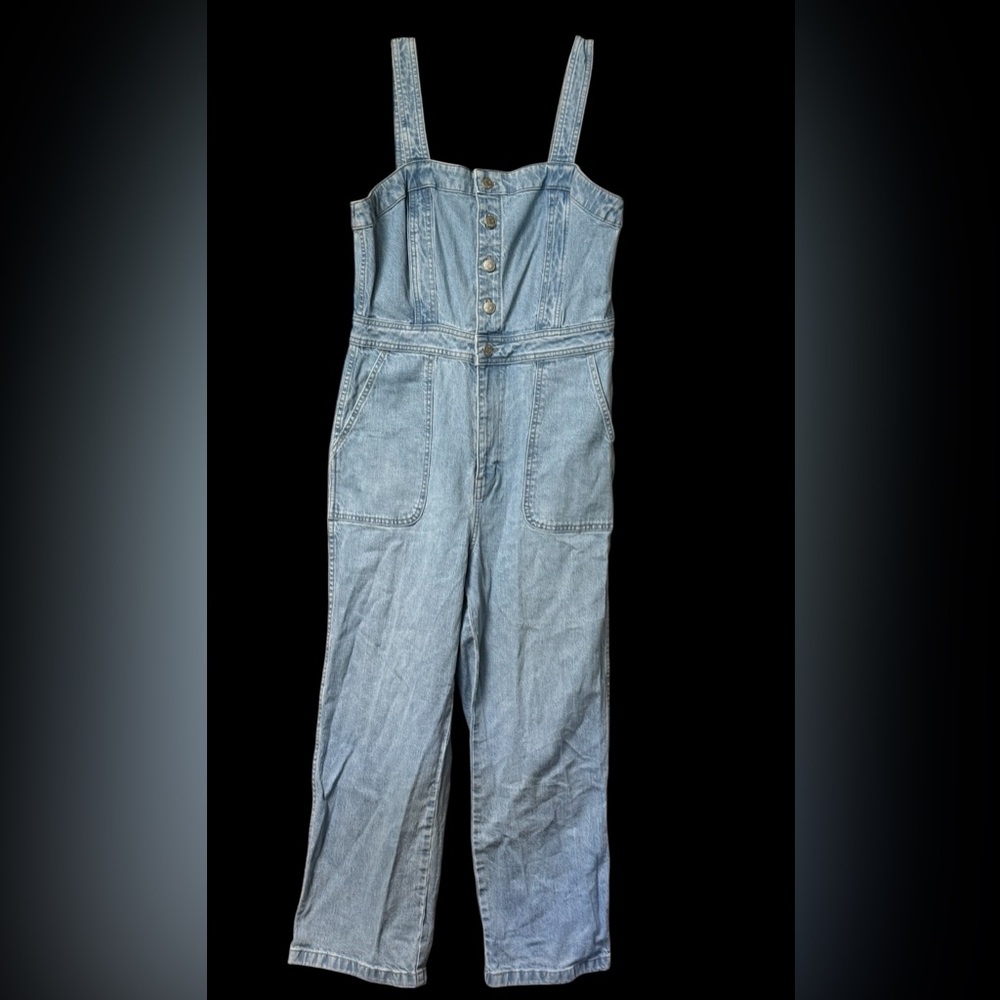 EUC Madewell Denim Stitched Strap Jumpsuit Size 8 Light Wash